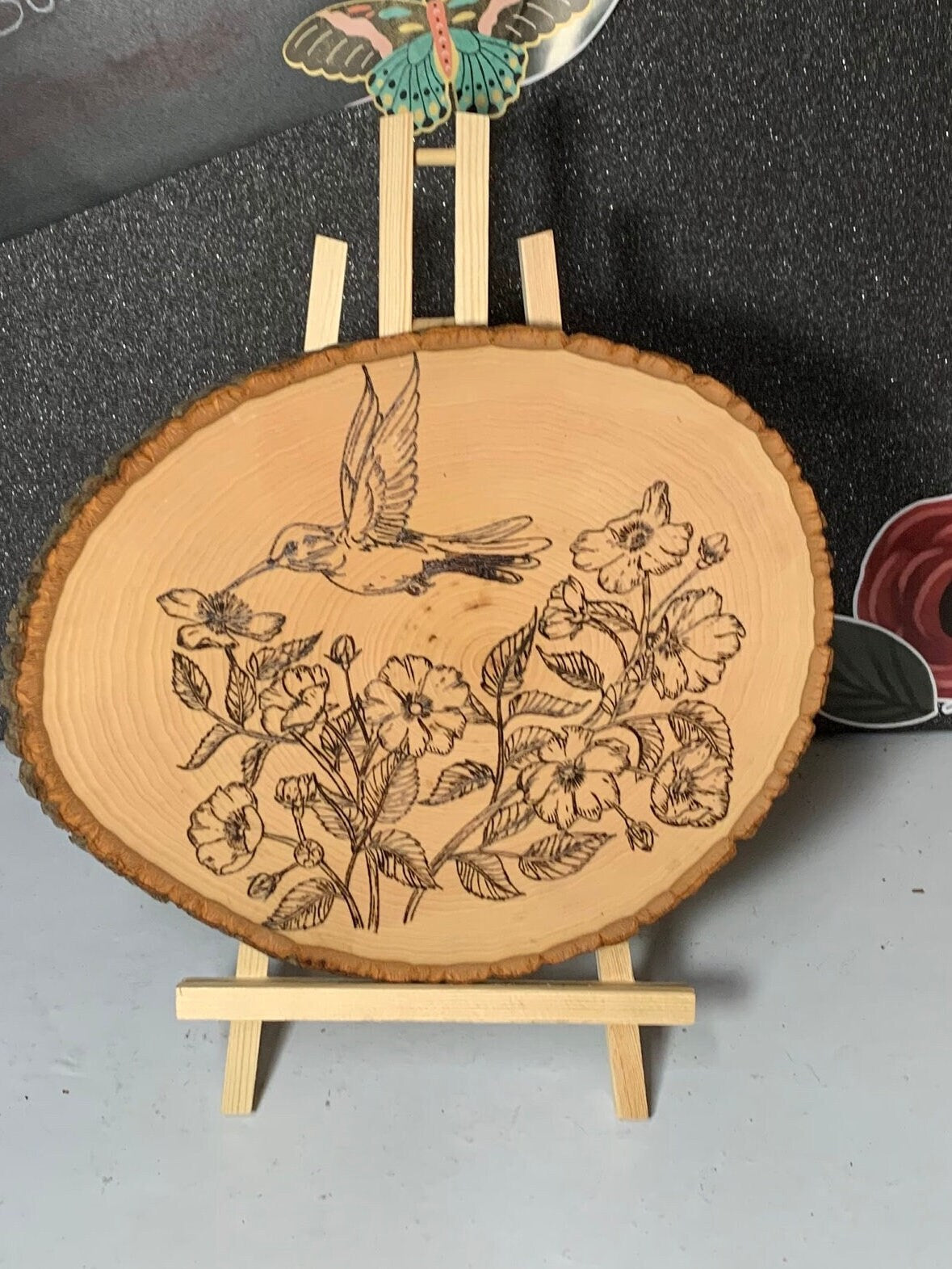 Hummingbird Haven: Woodburned Hummingbird Floral Wall Art | Handcrafted Rustic Floral Decor | Stunning Home & Office Accent | Unique Gift |