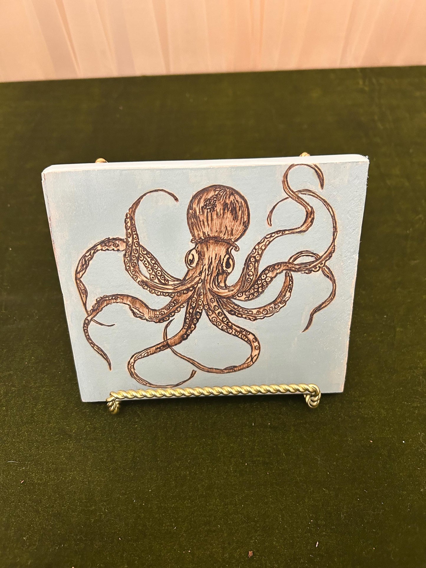 Coastal Themed Ocean Octopus Woodburned Art - Ocean themed Art - beach house gifts - Ocean Creatures - Octopus Pyrography Wall Art Decor