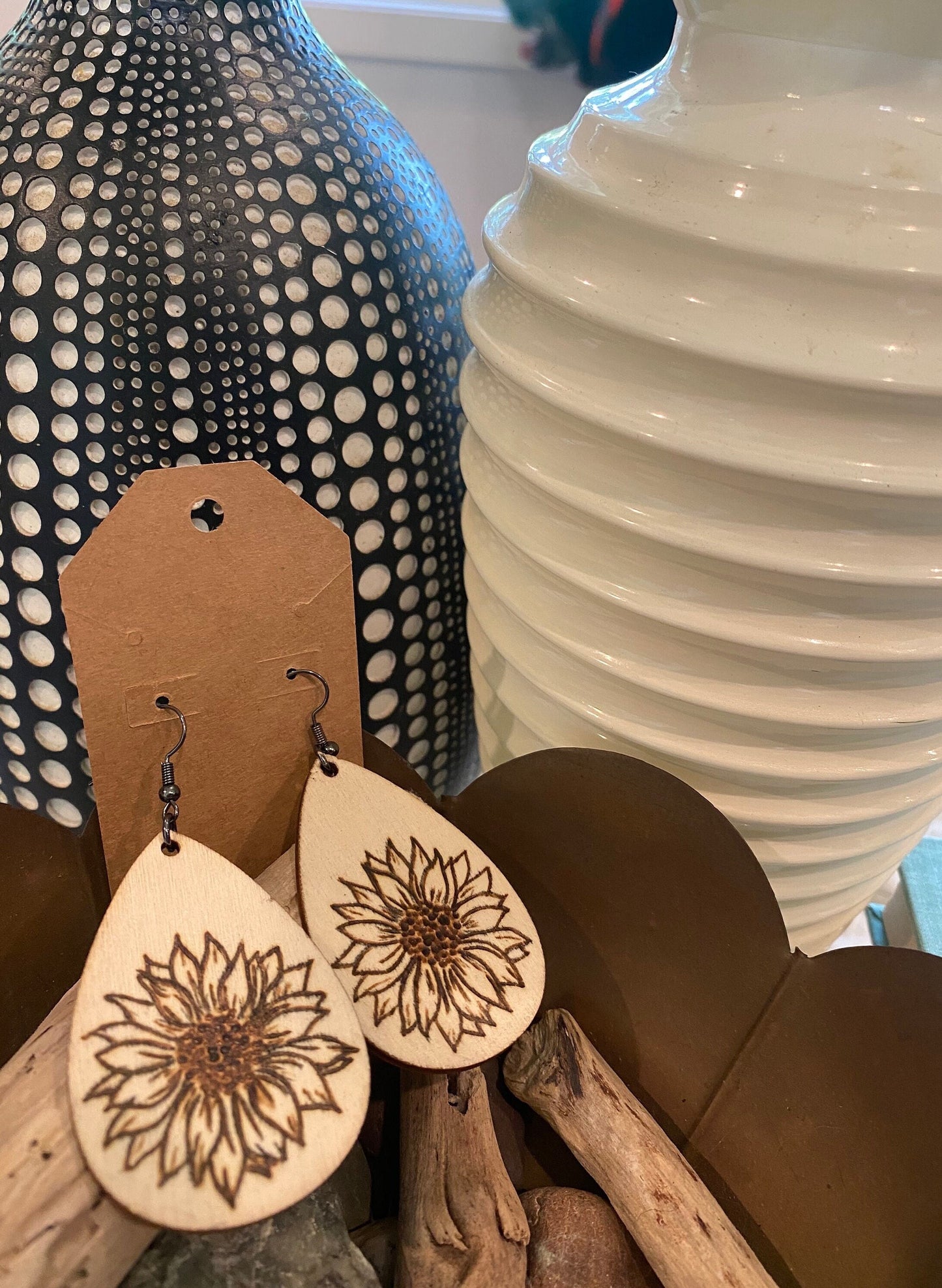Sunflower Splendor: Handcrafted Pyrography Wooden Earrings | Nature-inspired Jewelry | Floral Earrings | Gift for Her