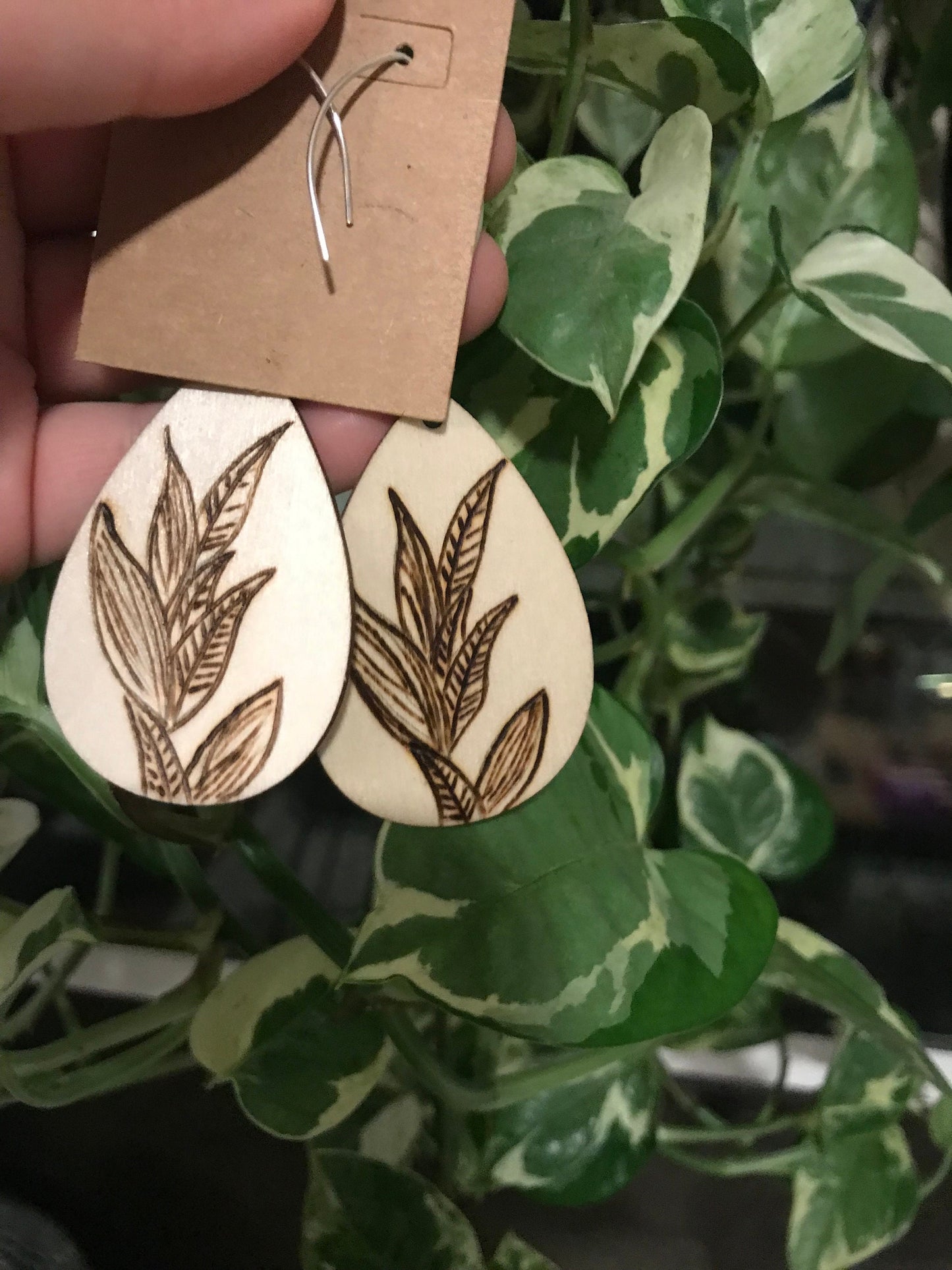 Nature's Grace: Handcrafted Wooden Leaves Pyrography Dangling Earrings | Nature-inspired Jewelry | Rustic Statement Earrings | Gift for Her