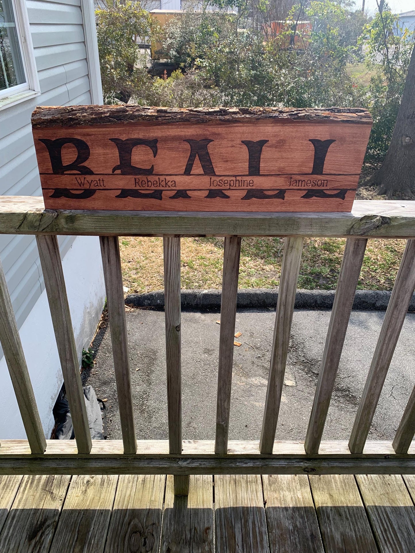 Personalized Wood-Burned Family Name Sign – Handmade Live Edge Basswood – Custom Last Name & Members – Rustic Home Decor