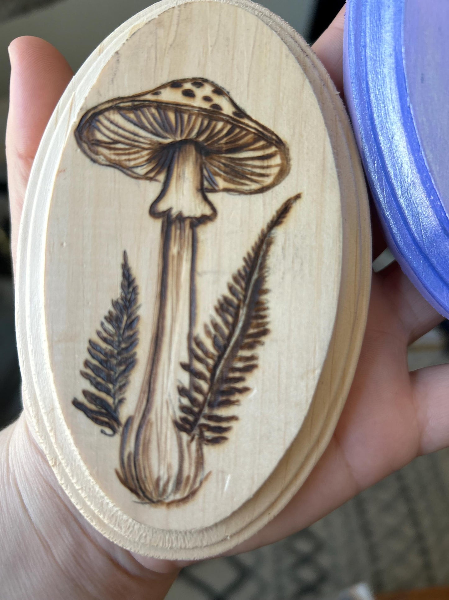 Mini Mushroom Woodburned plaque - set of 2