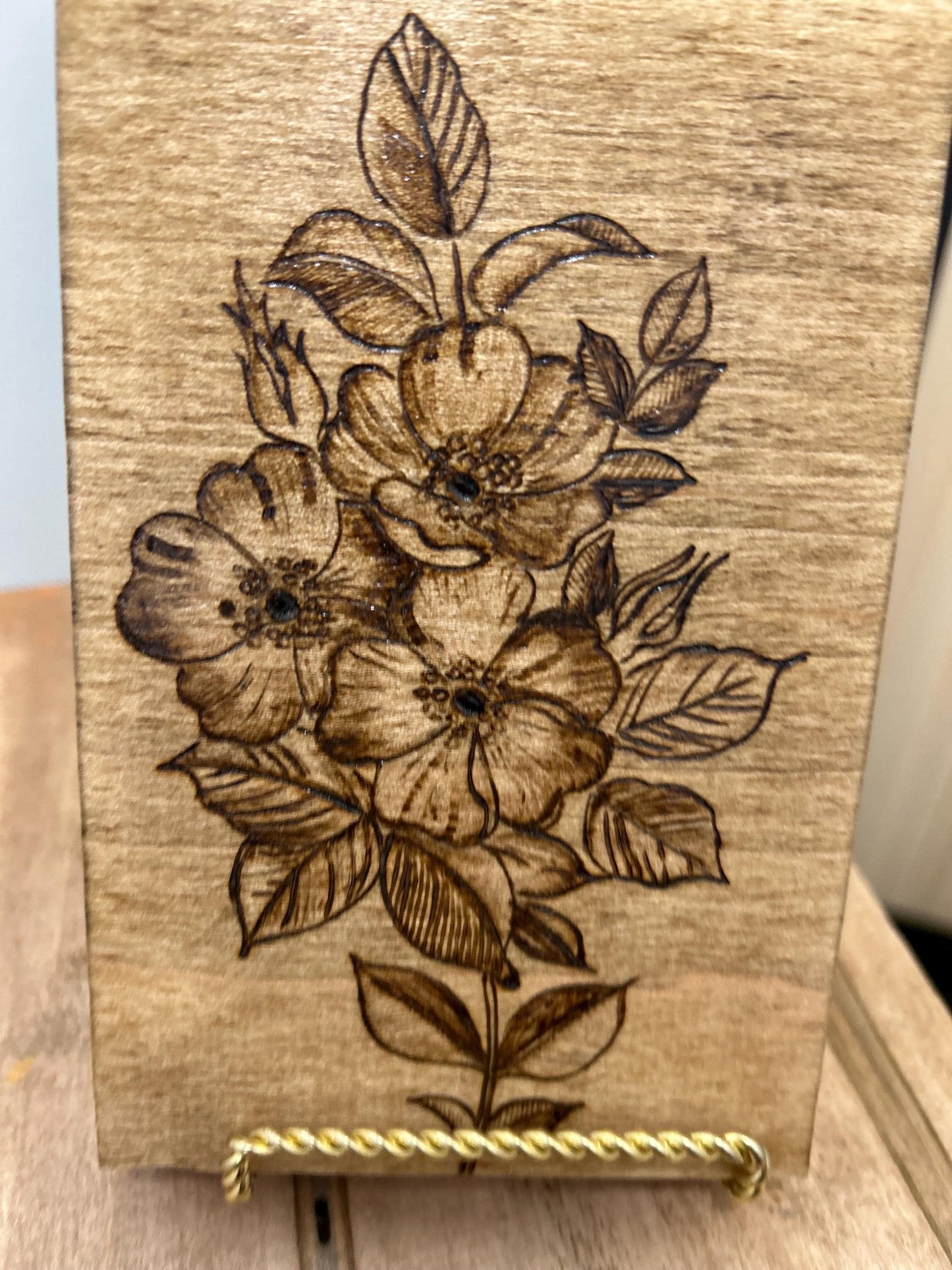 Floral Hibiscus Flowers - Pyrography Mini Wall Hanging - Wood-burned Art Decor
