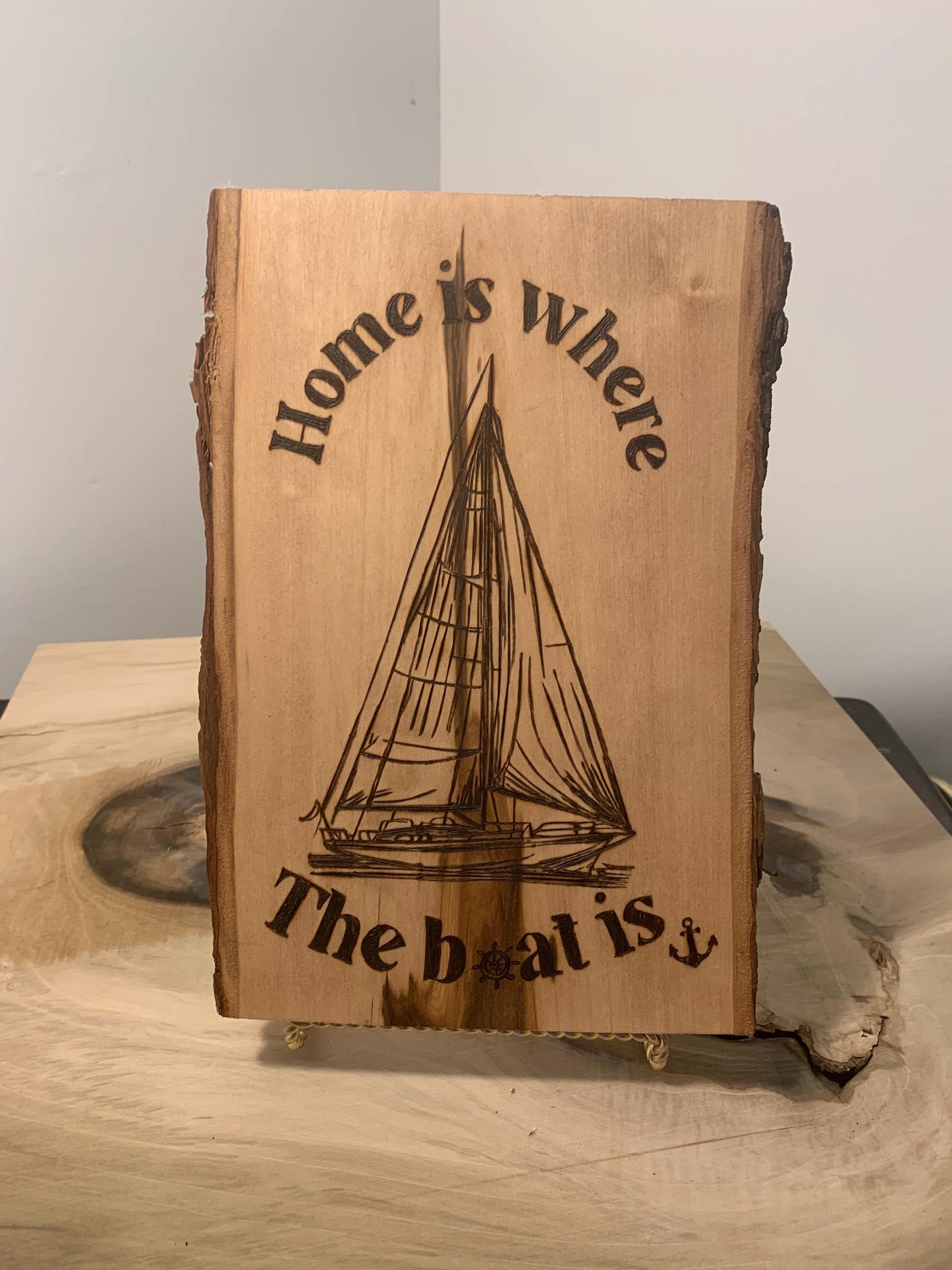 Life is where the boat is. Boating lovers home decor, pyrography wall hanging