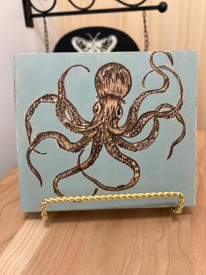 Coastal Themed Ocean Octopus Woodburned Art - Ocean themed Art - beach house gifts - Ocean Creatures - Octopus Pyrography Wall Art Decor