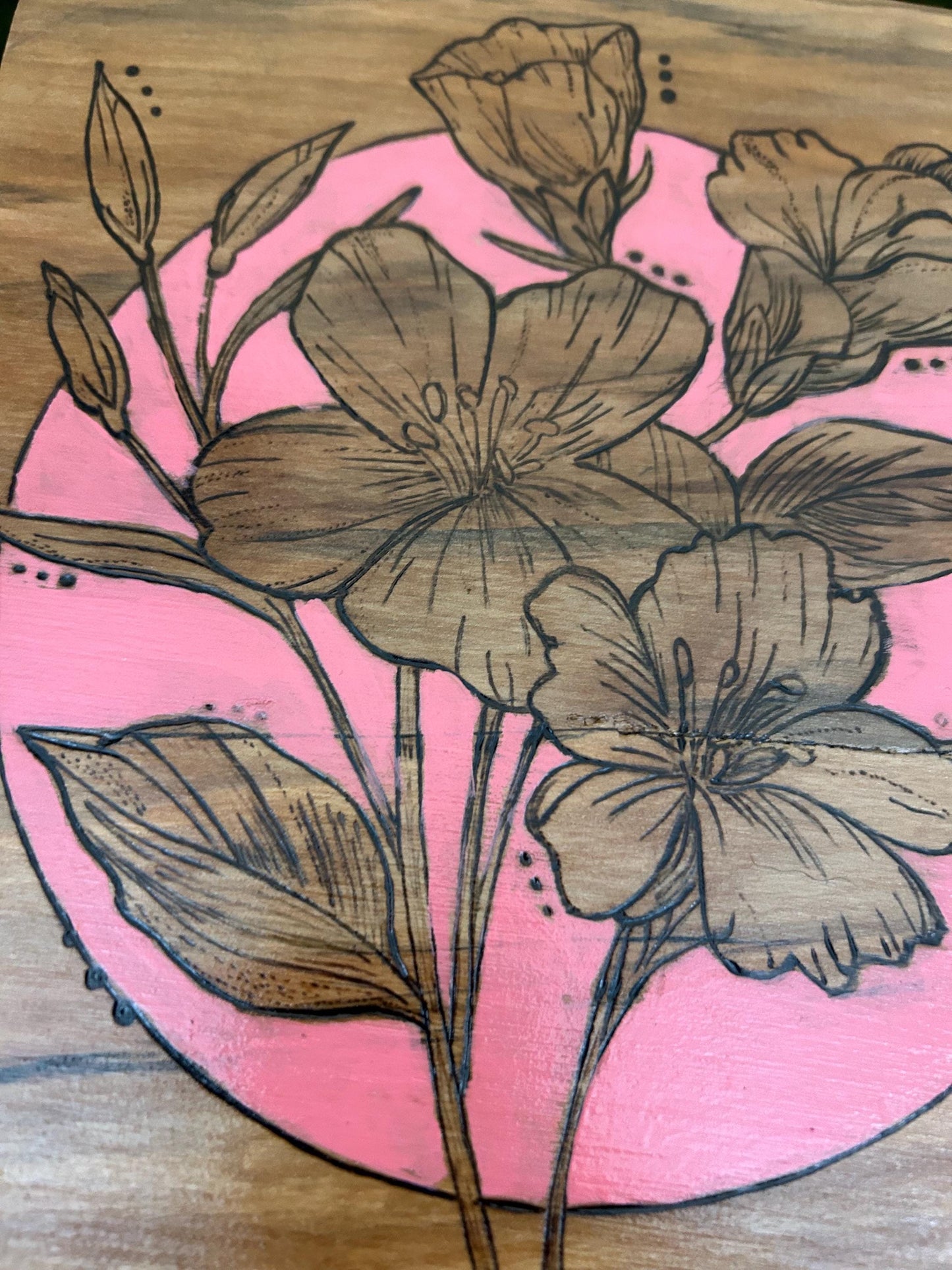Woodburned Orchid Wall Art: Pink Accent, Spalted Maple, Live Edge