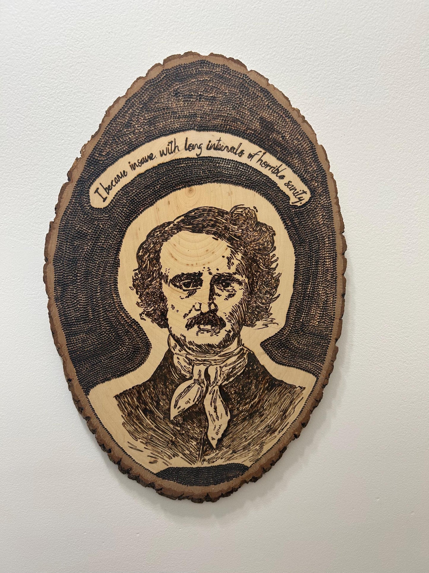 Edgar Allan Poe Wood-burned Portrait Art, Dreamy, Interesting Wall Decor, Poetry lovers delight