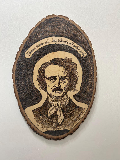 Edgar Allan Poe Wood-burned Portrait Art, Dreamy, Interesting Wall Decor, Poetry lovers delight