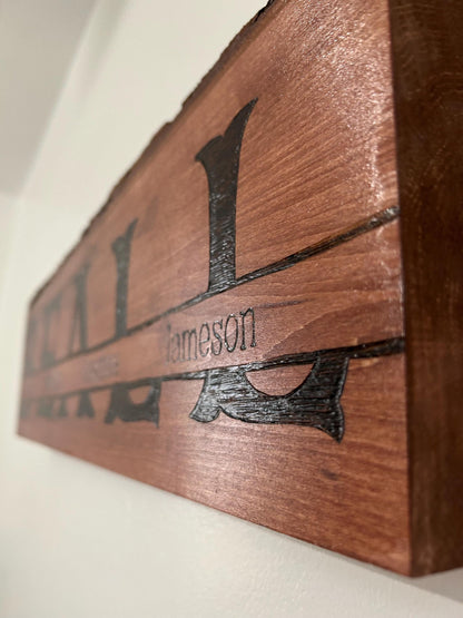 Personalized Wood-Burned Family Name Sign – Handmade Live Edge Basswood – Custom Last Name & Members – Rustic Home Decor