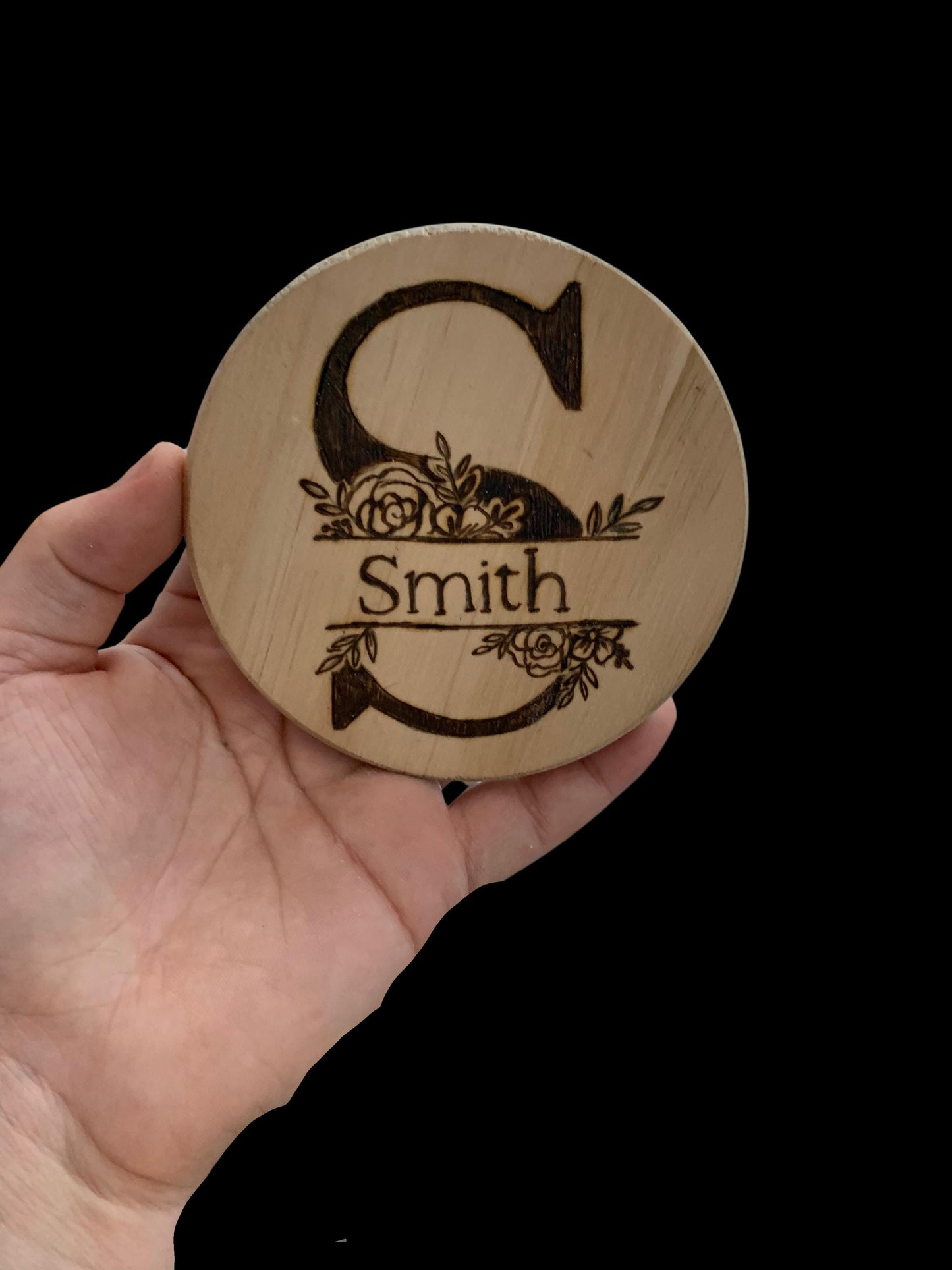 Customizable Family Monogram, Family Name Pine Coaster Set - Gifts for the couple - wedding gift