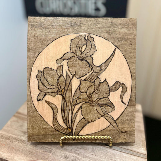 Pyrography Floral Wall Art: Woodburned Lilies on Maple