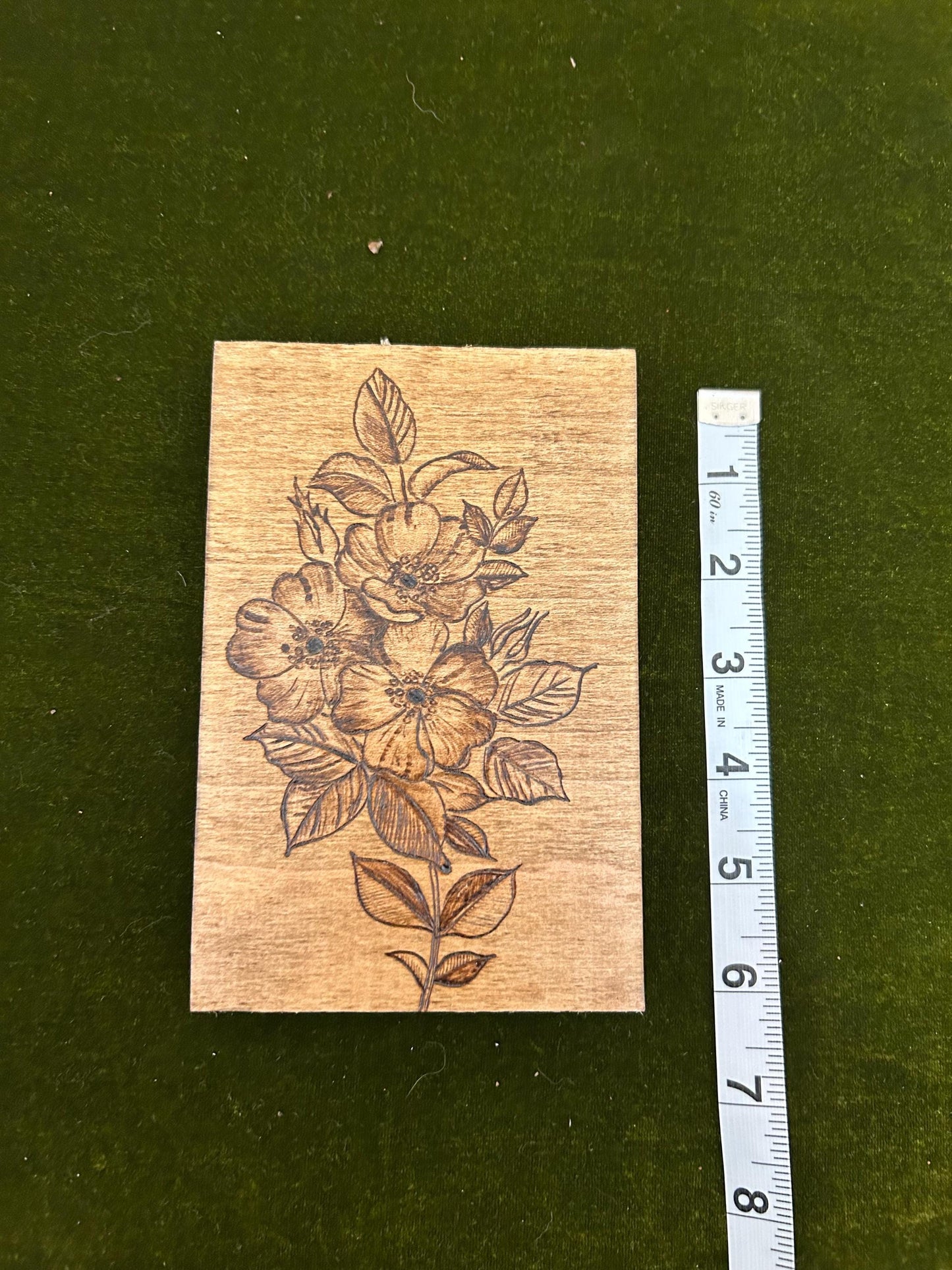 Floral Hibiscus Flowers - Pyrography Mini Wall Hanging - Wood-burned Art Decor