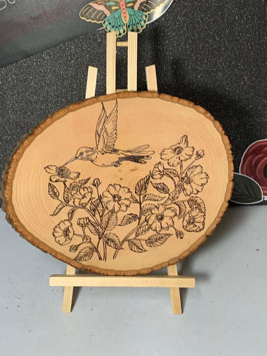Hummingbird Haven: Woodburned Hummingbird Floral Wall Art | Handcrafted Rustic Floral Decor | Stunning Home & Office Accent | Unique Gift |