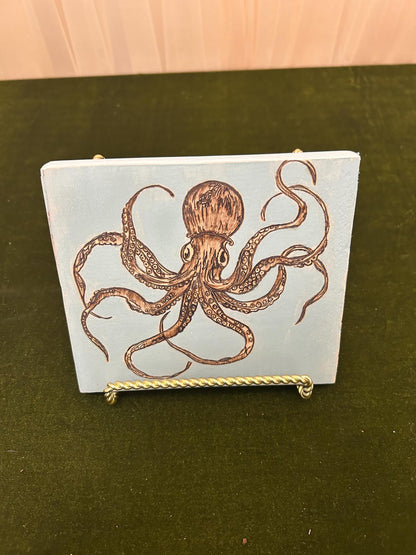 Coastal Themed Ocean Octopus Woodburned Art - Ocean themed Art - beach house gifts - Ocean Creatures - Octopus Pyrography Wall Art Decor