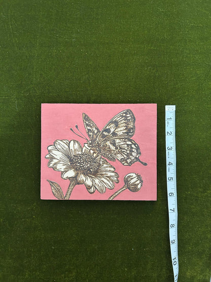 Butterfly and Floral Woodburned Home Decor, Hanging Wall Sign, Butterfly Flower Home Decor, Pink, Gifts for mom, terracotta. gifts for mom