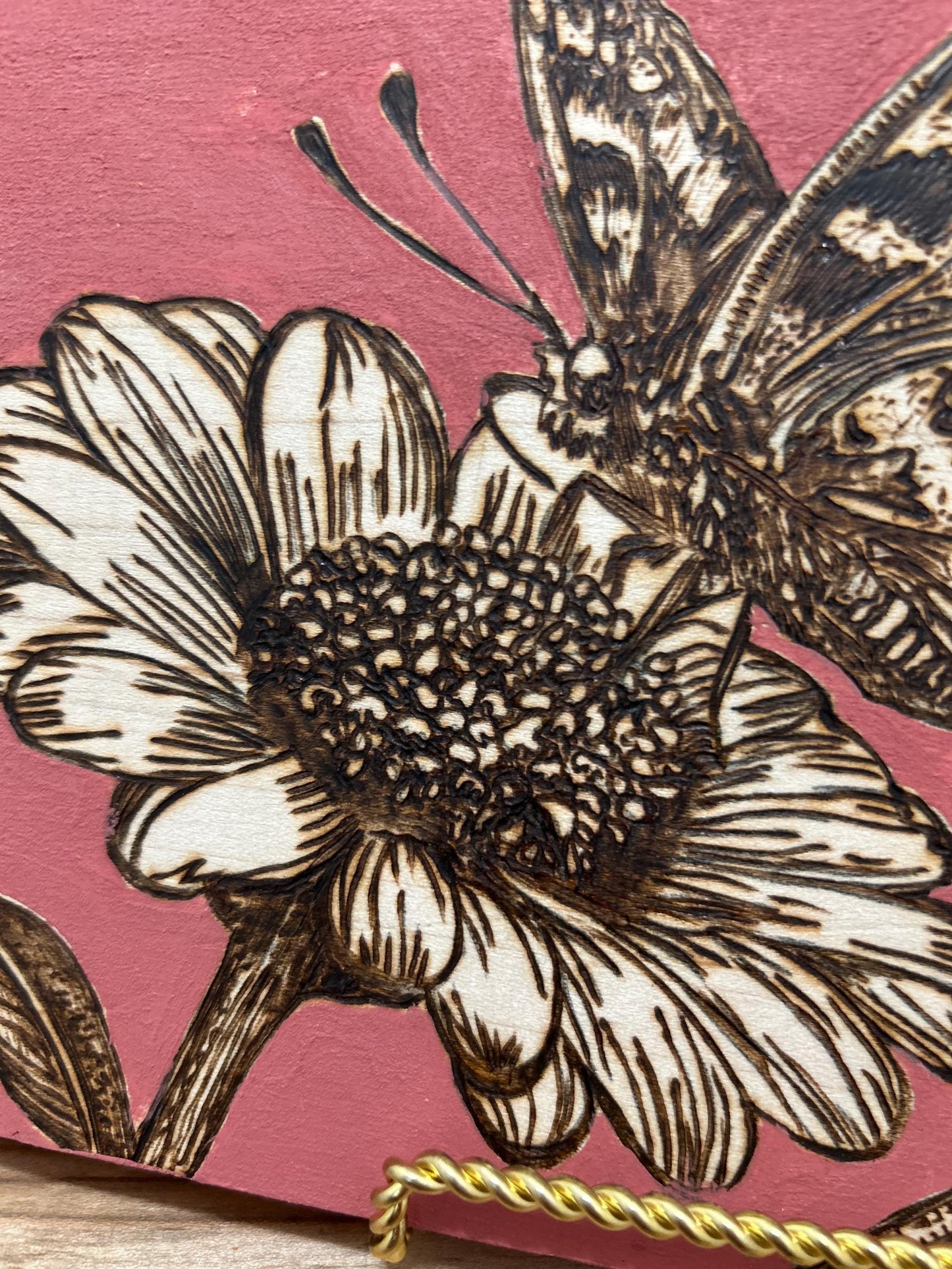 Butterfly and Floral Woodburned Home Decor, Hanging Wall Sign, Butterfly Flower Home Decor, Pink, Gifts for mom, terracotta. gifts for mom