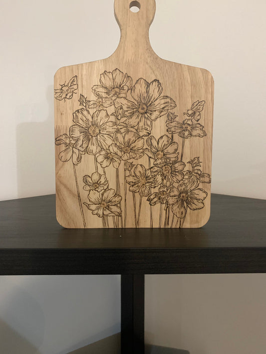 Decorative Flower Cutting Board - Woodburned Art- Handmade Gifts - Gifts for Christmas - Wood Art - Kitchen Art