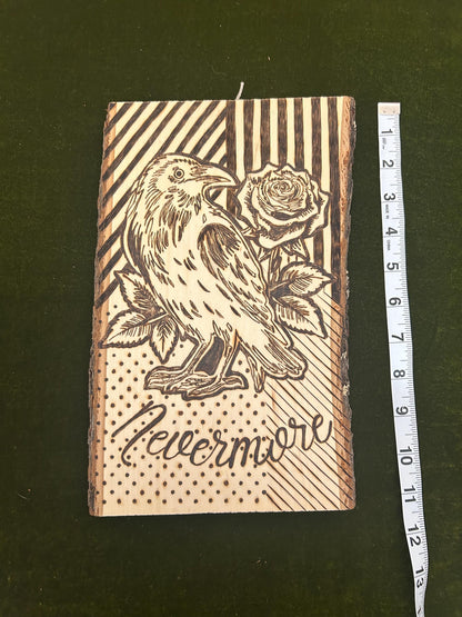 Edgar Allan Poe- Nevermore - The Raven Pyrography Woodburned Art Decor, Halloween, Spooky, Unique Wall decor