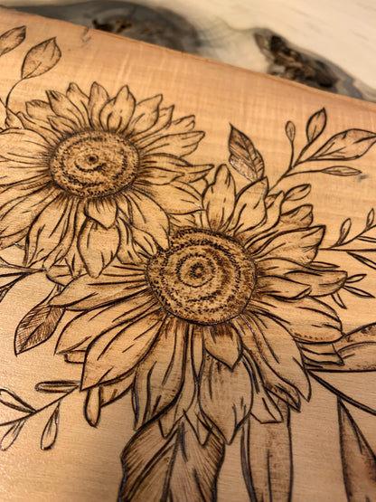 Hand-crafted Pyrography Ambrosia Maple Floral Wooden Welcome Sign