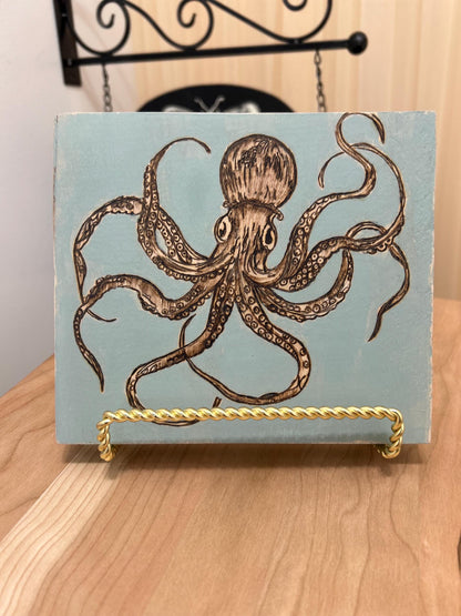 Coastal Themed Ocean Octopus Woodburned Art - Ocean themed Art - beach house gifts - Ocean Creatures - Octopus Pyrography Wall Art Decor
