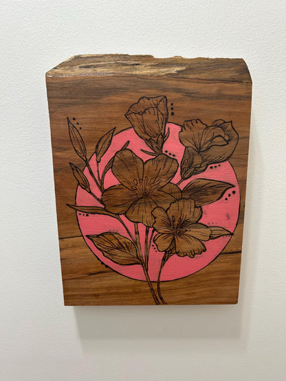 Woodburned Orchid Wall Art: Pink Accent, Spalted Maple, Live Edge