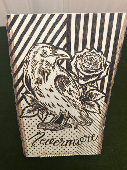 Edgar Allan Poe- Nevermore - The Raven Pyrography Woodburned Art Decor, Halloween, Spooky, Unique Wall decor