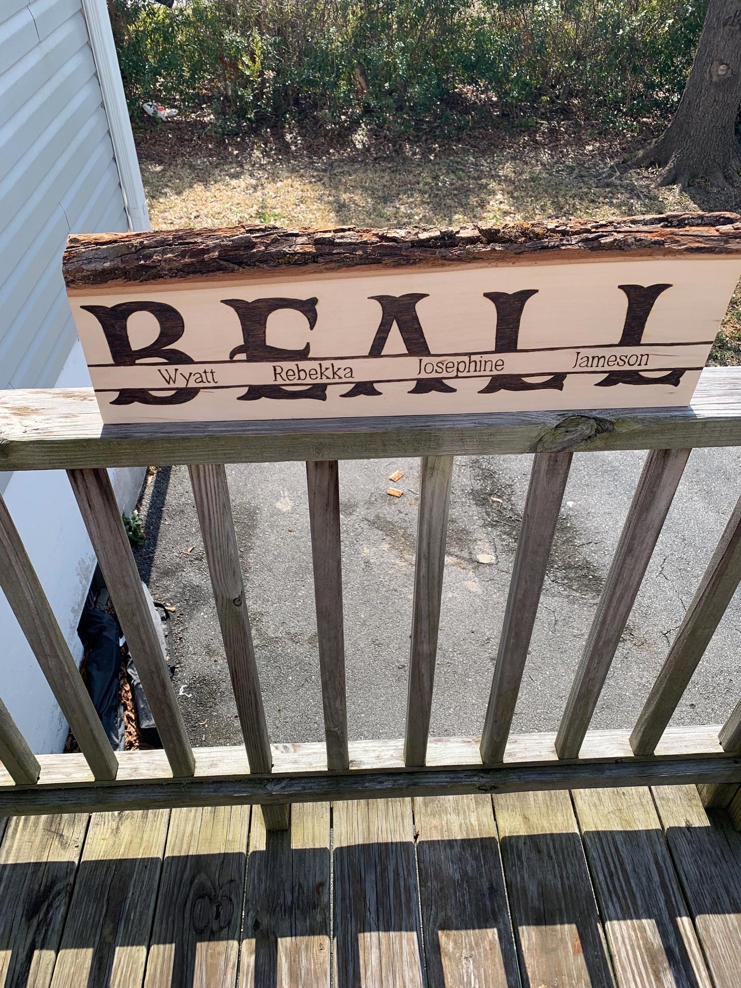 Personalized Wood-Burned Family Name Sign – Handmade Live Edge Basswood – Custom Last Name & Members – Rustic Home Decor