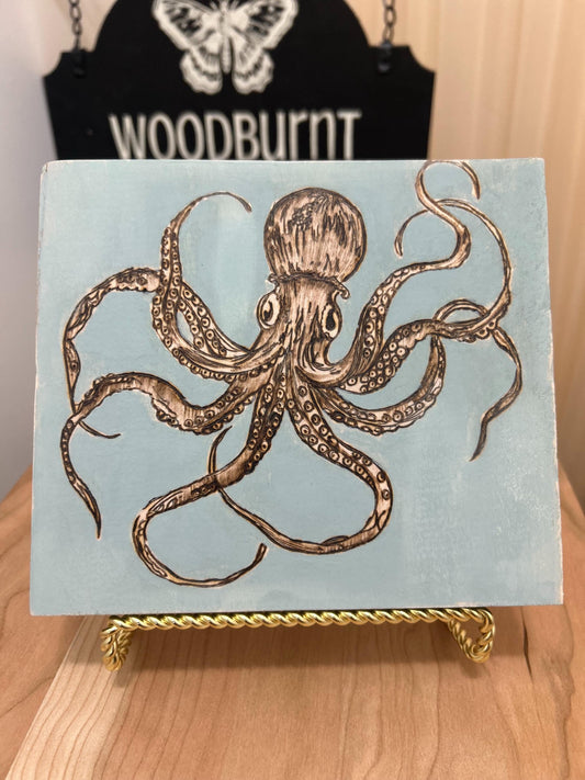Coastal Themed Ocean Octopus Woodburned Art - Ocean themed Art - beach house gifts - Ocean Creatures - Octopus Pyrography Wall Art Decor