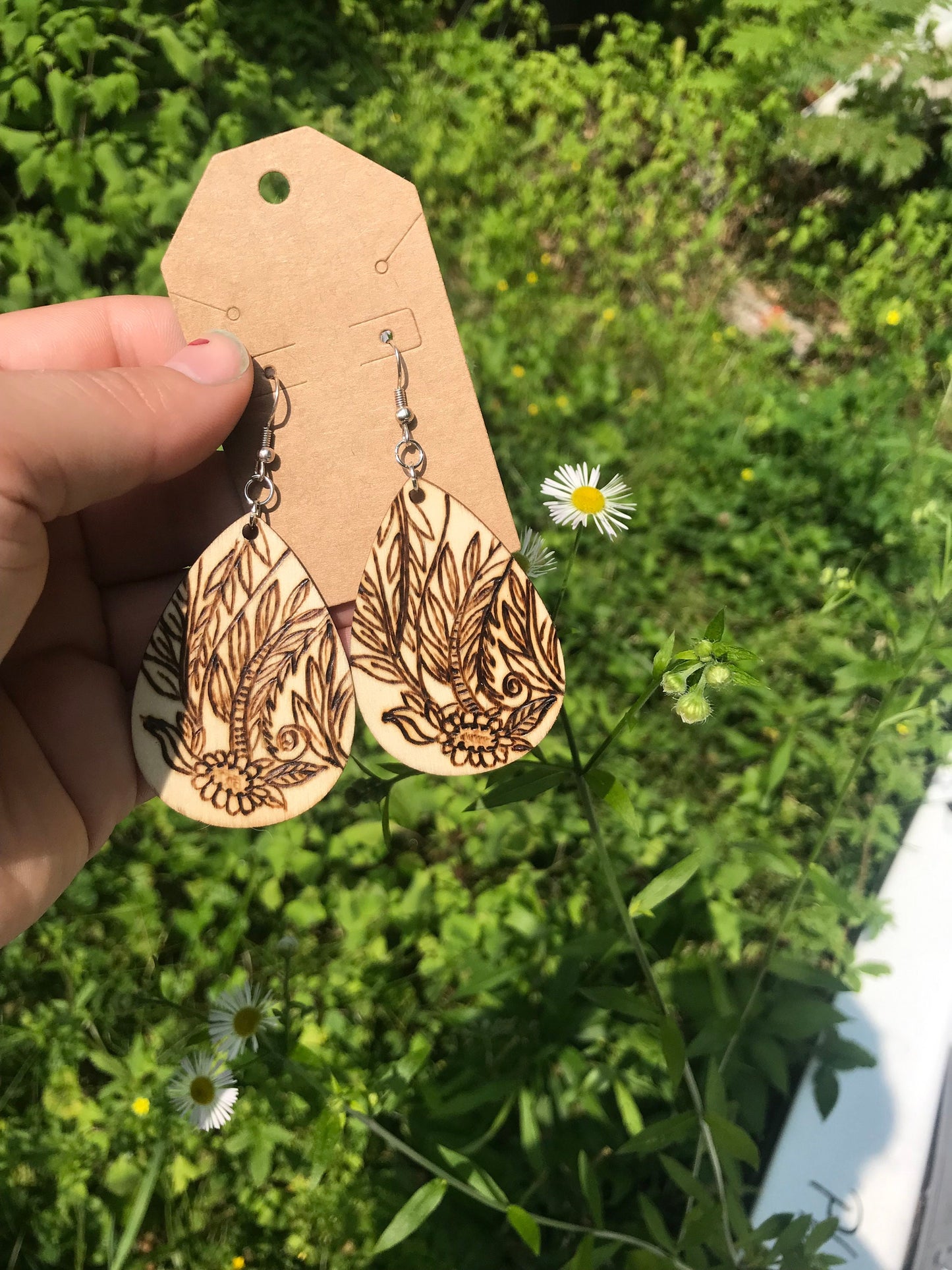 Intricate leaf earrings: Wood Burned Dangle Earrings  | Nature-Inspired Jewelry l unique wearable art
