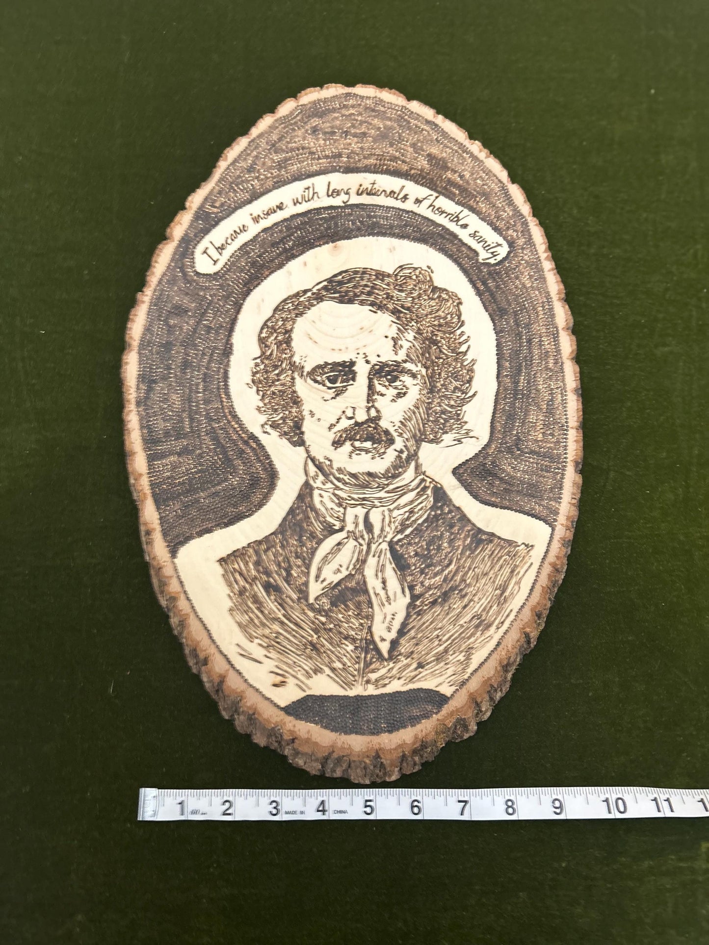 Edgar Allan Poe Wood-burned Portrait Art, Dreamy, Interesting Wall Decor, Poetry lovers delight