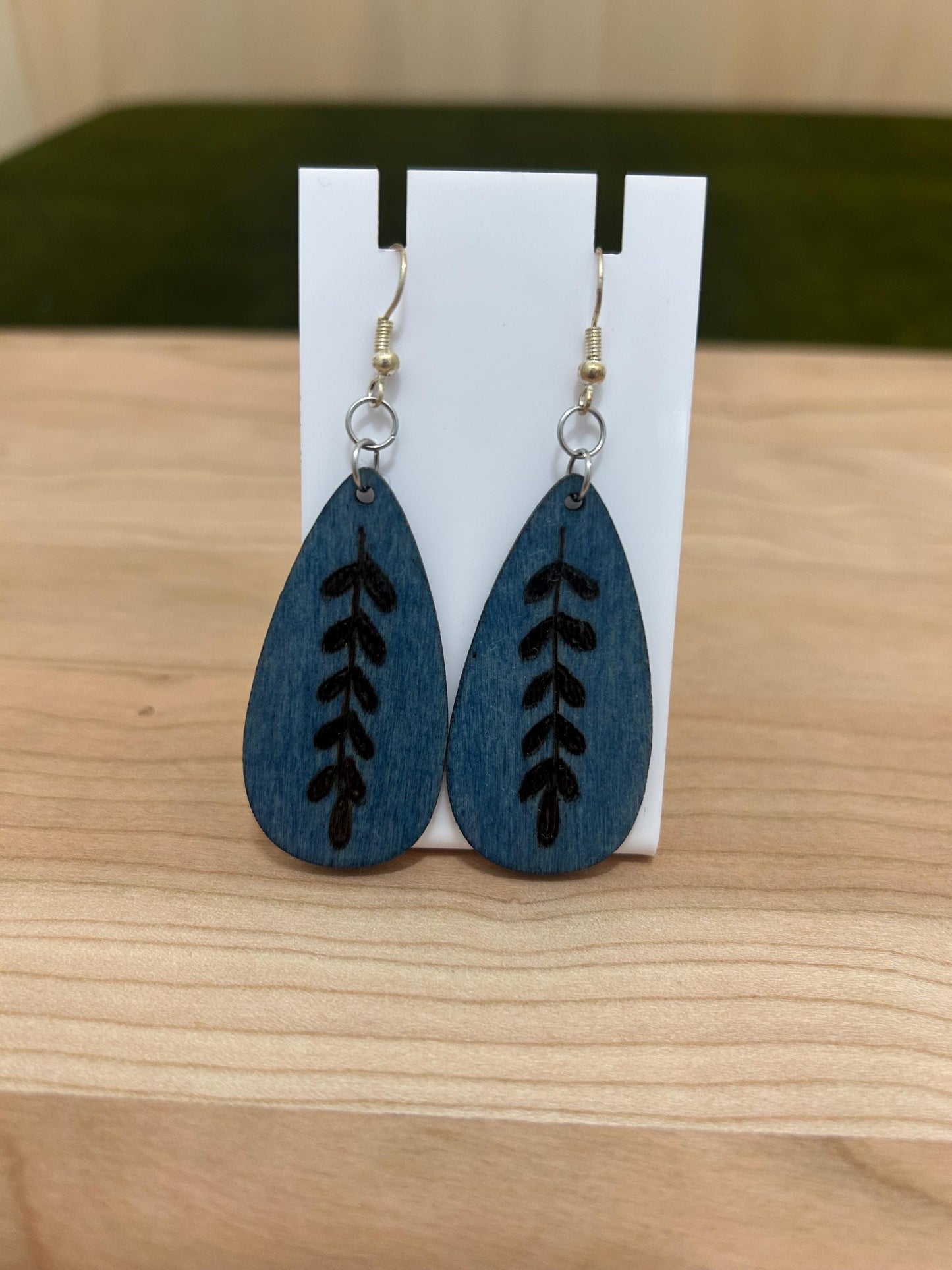 Wood Burned Pendant Dangle Drop Earrings - Unique Jewelry Earrings for Her - Leaf Pendant Design - Wood Jewelry - wearable art