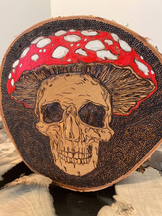 Mushroom Head - Skeleton Amanita Mushroom Woodburned Art work