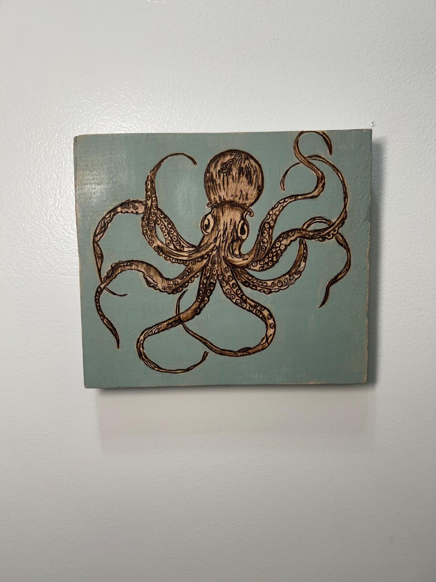 Coastal Themed Ocean Octopus Woodburned Art - Ocean themed Art - beach house gifts - Ocean Creatures - Octopus Pyrography Wall Art Decor