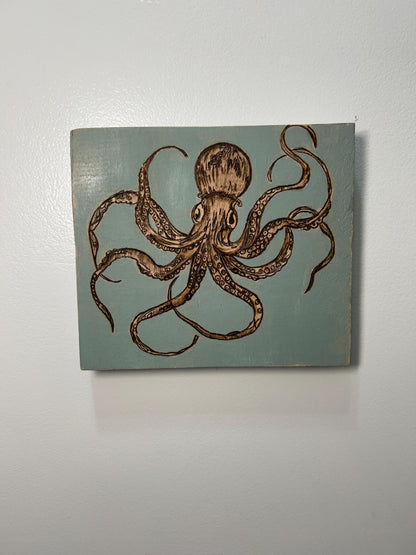 Coastal Themed Ocean Octopus Woodburned Art - Ocean themed Art - beach house gifts - Ocean Creatures - Octopus Pyrography Wall Art Decor