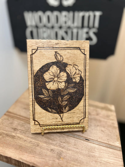 Fine Art Pyrography Mini Wall Hanging- Floral, Wild Rose, Mini Detailed Art Decor, Wood home decor