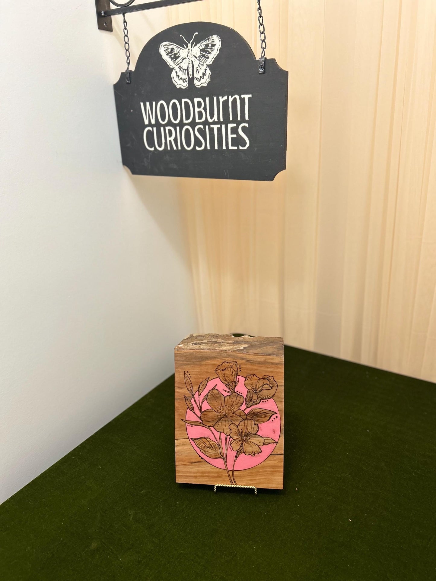 Woodburned Orchid Wall Art: Pink Accent, Spalted Maple, Live Edge