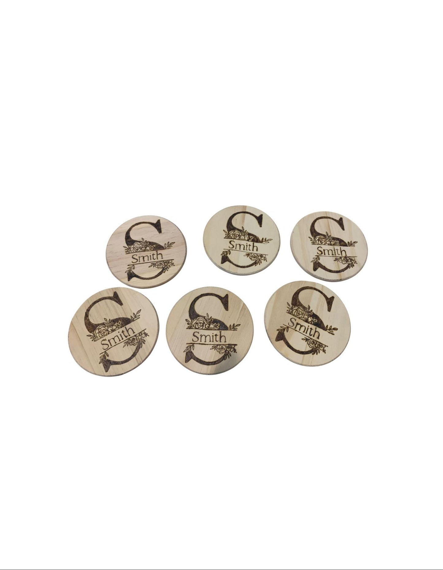 Customizable Family Monogram, Family Name Pine Coaster Set - Gifts for the couple - wedding gift