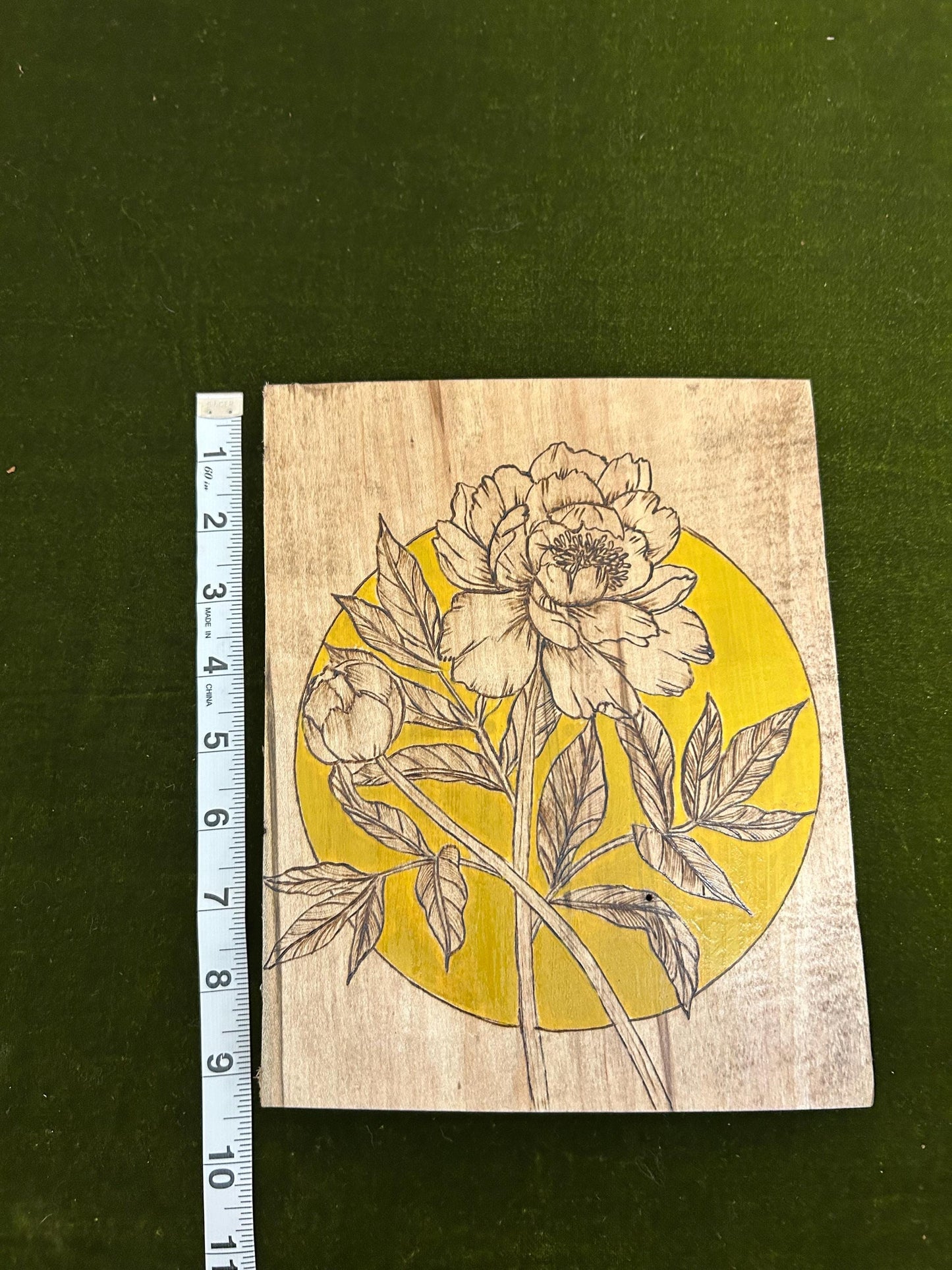 Woodburned Peony Floral Wall Art: Ambrosia Maple Pyrography