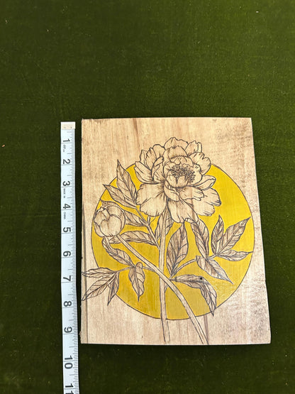 Woodburned Peony Floral Wall Art: Ambrosia Maple Pyrography