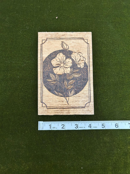 Fine Art Pyrography Mini Wall Hanging- Floral, Wild Rose, Mini Detailed Art Decor, Wood home decor