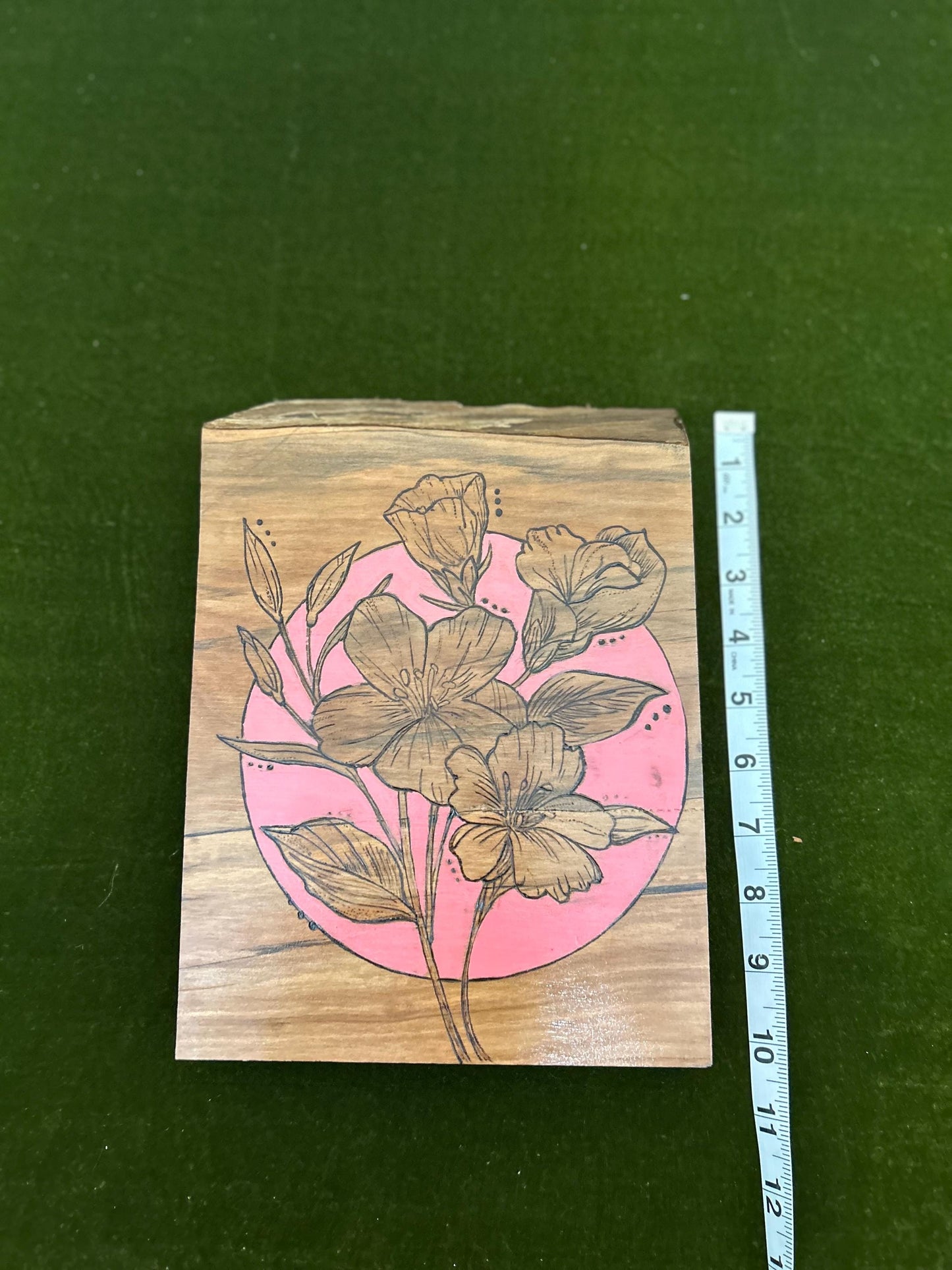 Woodburned Orchid Wall Art: Pink Accent, Spalted Maple, Live Edge