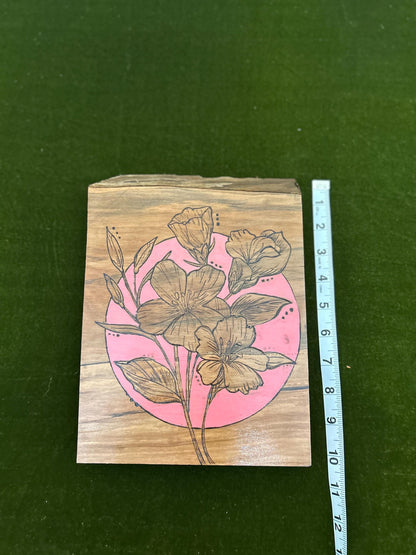Woodburned Orchid Wall Art: Pink Accent, Spalted Maple, Live Edge