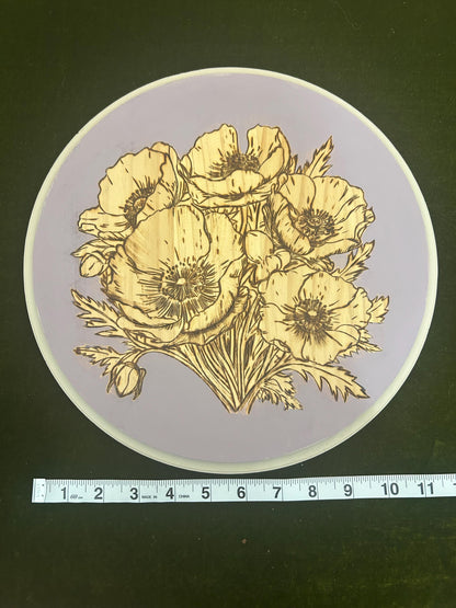 Pyrography art . Woodburned Floral Wall Art - lilac purple Decor - Gifts for Her, poppy Flower Wood Home Decor, Unique Handmade floral gifts