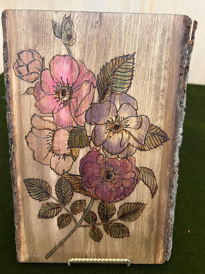 Handmade Pyrography Floral Wall Hanging - Wood Burning Art