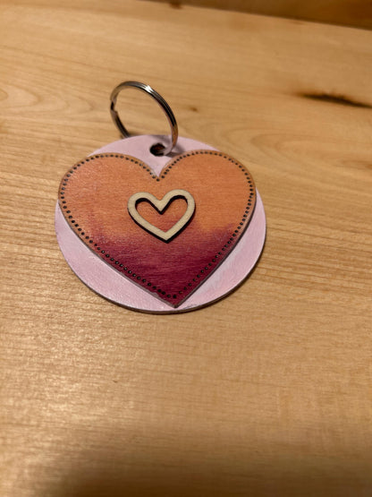 Customizable Hand-made wood burned & painted heart keychains, bridesmaid gifts, gifts for her.
