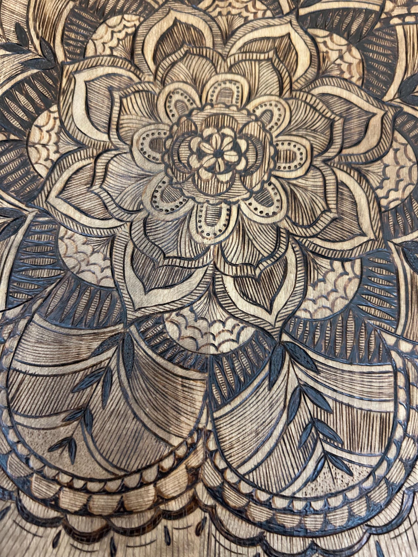 Intricate Mandala Wood Pyrography Fine Art Decor - Basswood Handmade Home Decor