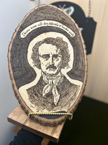 Edgar Allan Poe Wood-burned Portrait Art, Dreamy, Interesting Wall Decor, Poetry lovers delight