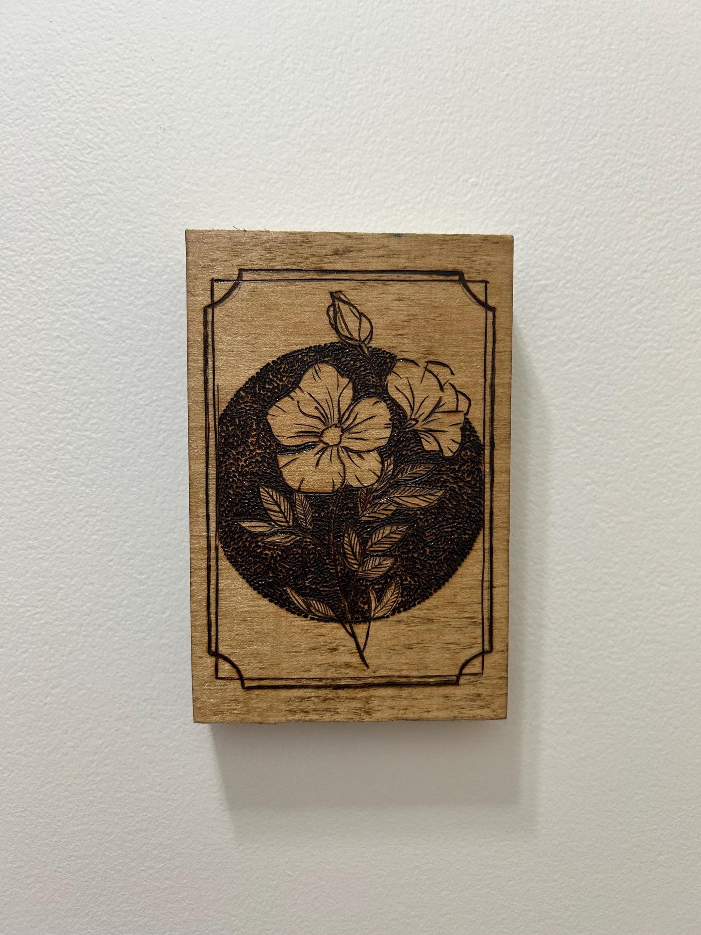 Fine Art Pyrography Mini Wall Hanging- Floral, Wild Rose, Mini Detailed Art Decor, Wood home decor