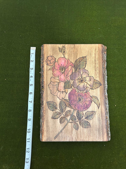 Handmade Pyrography Floral Wall Hanging - Wood Burning Art
