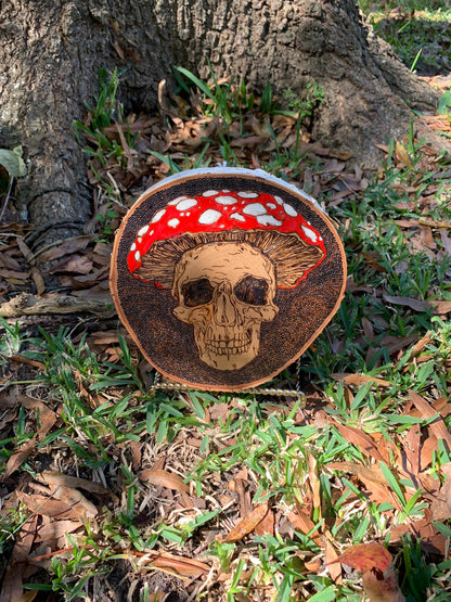 Mushroom Head - Skeleton Amanita Mushroom Woodburned Art work